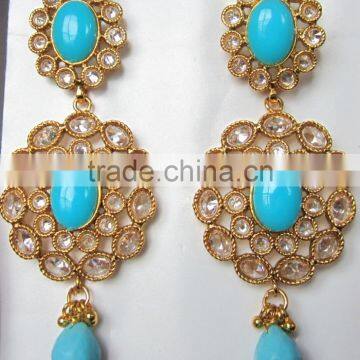 BLUE FEROZA Gold Plated DANGLER Earrings photo-2