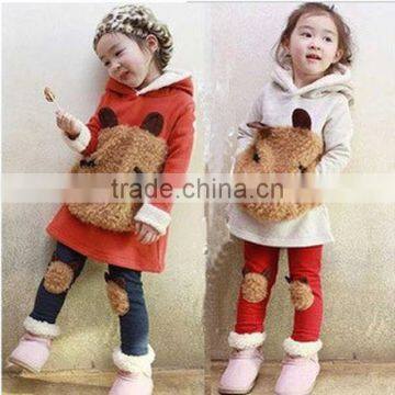 2015children clothing autumn winter Bear Sweater Fleece baby Set hoodie swearer sets