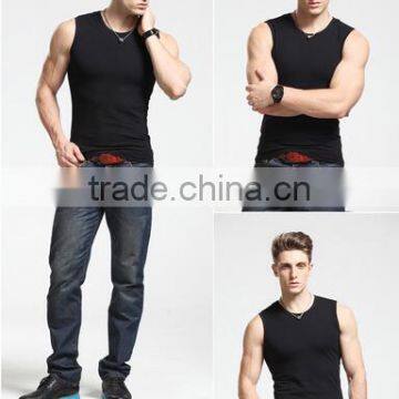 2016 Men's Wide Shoulder 100% Cotton Vest Sleeveless Fitness Elastic Tank Top Male Vest Factory Sale photo-4