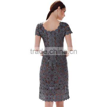 Short Sleeve Flower Pattern Designer One Piece Party Dress Women Crochet Dress With Lining SR-D9779 photo-6