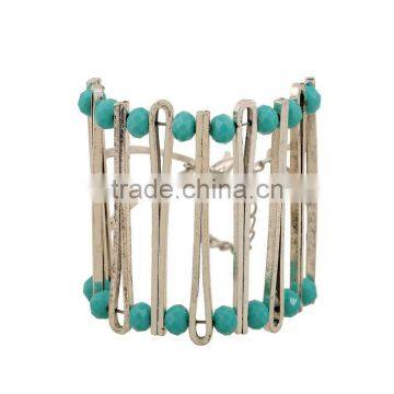 Green fected lampwork beaded metal bangle doubel layers beads cuff bangle elastic string beads bangles