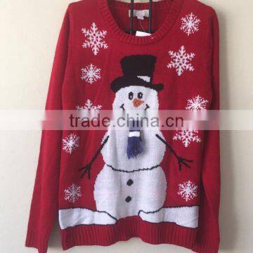 new arrival crew neck snowman jacquard unisex women christmas sweater