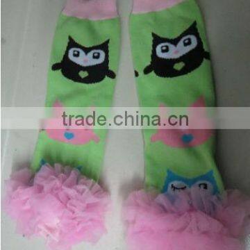 Fashion wholesale Owl printed cotton leg warmer with ruffles for kids