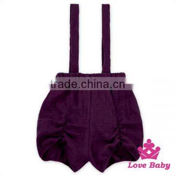 Western Nobility Girl Plain Deep Purple Cotton Newborn Baby Girl Suspend Summer Pants Shorts