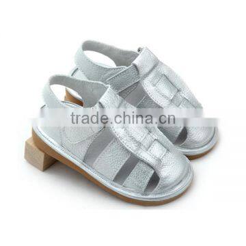 Children Shoes Silver Leather Handmade Squeaky Shoes photo-5