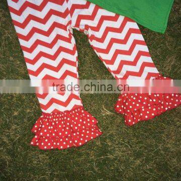 2T-7 Christmas Santa Outfits New Girls Design Green Top Red Chevron Pant With Matching Necklace and Headband Set photo-5