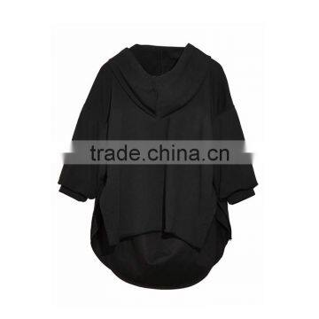 Black Drop Shoulder Split Side Paneled Hoodie for Ladies photo-2