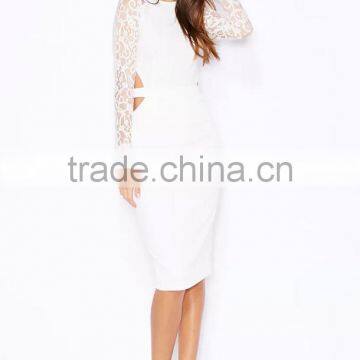 High Quality Wholesale China Factory Trendy Style Long Sleeve Summer Lace Midi Dress photo-5