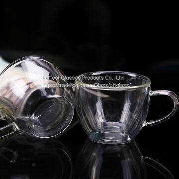 Best Sall Pure Hand Made Small Double Walled Cappuccino Coffee Glass Cup Glass Chocolate &Tea Cup With Saucer photo-2