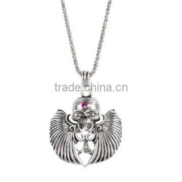 Jewelry Wing Skull Halloween Pendant Fuchsia Clear Cubic Zirconia Chain Necklace