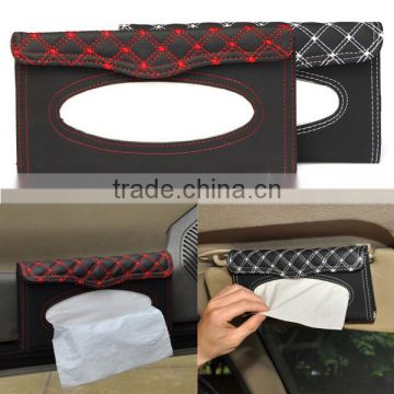 Car Sun Visor Tissue Paper Box Case Auto Interior Decoration Accessories Holder Napkin Clip PU leather