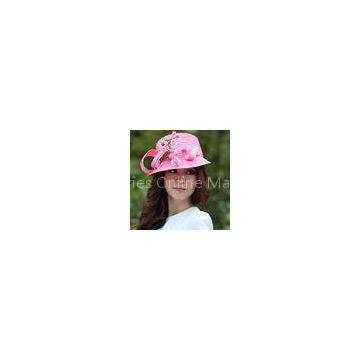 Summer / Spring Natural flower fascinator Pink Straw Hat For Ladies