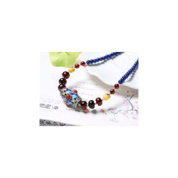Neffly Jewelry Natural Lapis Lazuli Necklace 4 Mm, Slightly Less White Gold, Inlaid With S925 Silver Bluing Southern Red With Blood Amber Beads Disc. photo-2