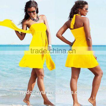 yellow women wrap beach dress/sh wi fashionable 12 color summer beach dress