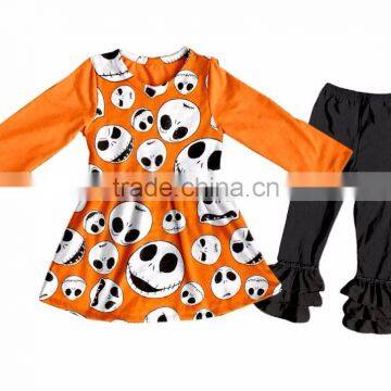 2017 Halloween style children girls outfits long sleeve frock clothing manufacturer cotton knitted kid girl clothing sets