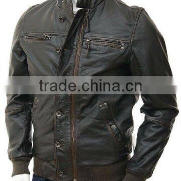 Men's Leather Bomber Jacket in Brown