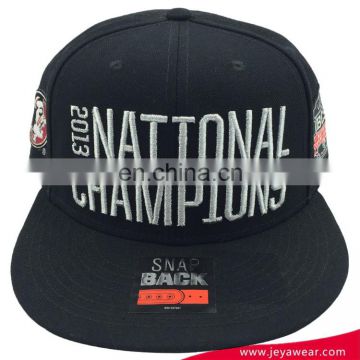 Customize 3D embroidery silver thread snapback cap 2017national champions sports cap