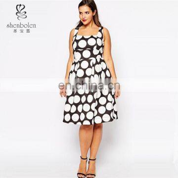 Debutante Flare Square Neck Dresses in Large Spot Print