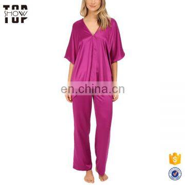 Alibaba china pj set with v handkerchief hemline design lady pajama sets women