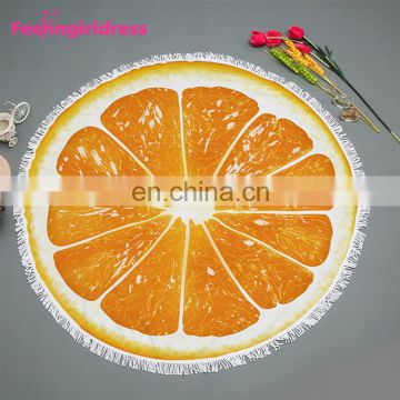 Custom High Quality Orange Pattern Picnic Mat Microfiber Round Beach Towel