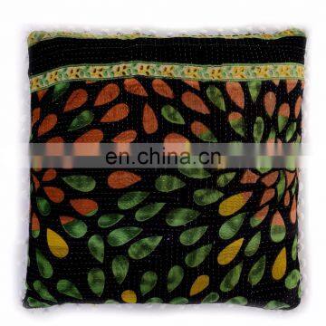 Indian Latest Leaf Design Ethnic Vintage Cotton Kantha Cushion Cover 18X18 Inch Decor Kantha Cushion Cover