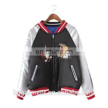 Latest fashion stand neck satin bomber/casual men's bomber jacket embroidery for OEM