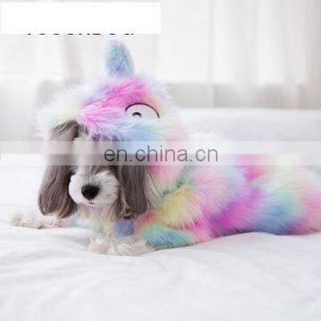 Winter New Pet Dog Little Monsters Fur Apparel Rainbow Plush Coat Small Puppy Overcoat photo-4