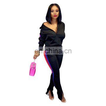 LAITE SET2083 2020 Hot Sales High Quality Cotton Patchwork Zipper-up 2 Piece Set Women Clothing Two Piece Pants Set photo-5