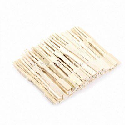 Wood Two-Prong Cocktail Forks Wooden BBQ Snack Forks 3.5 Inch Natural Bamboo photo-4