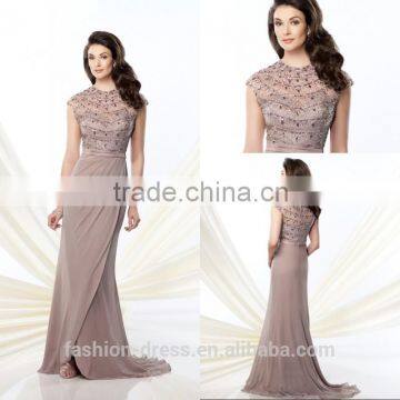 New High Neck Covered Back Chiffon Beaded Mother Of The Bride Evening Dresses