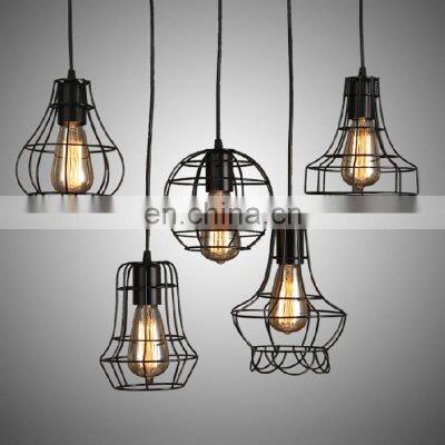 5 Different Shapes Loft Vintage Black Industrial Iron Cage Pendant Light for Restaurant