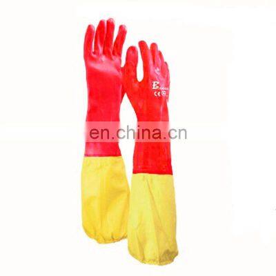 Sunnyhope Red Rubber PVC Dipping Gloves, Long Cuff PVC Coated Work Gloves Safety,heavy Duty Gloves photo-4