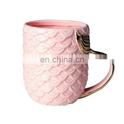 emboss Mermaid Coffee Mug Ceramic Cup with Mermaid Tail Handle Presents for Women Mom Grandma Girls Wife Friend