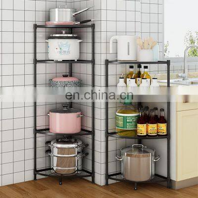 Kitchen 2022 Black Metal Adjustable Kitchen Storage Rack Bathroom Corner Shelf Rack