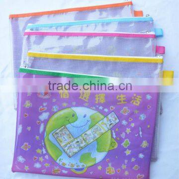 Office Stationary Plastic PVC Mesh Zipper Bag