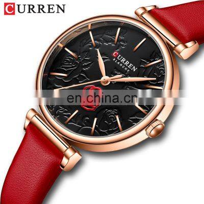 Curren 9078 Reloj De Mujer Women Quartz Watches Set Flower Analog Fashion Leather Watch Ladies