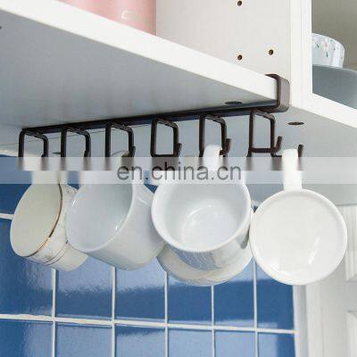 Kitchen Double Hook Hanging Cup Holder Household Punch Free Wall Cabinet Hook Spatula Rack