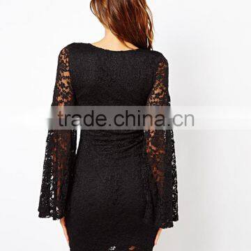 New Fashion Ladies Dress Long Sleeve Evening Dress Sexy Slim Lace Halter Dress photo-3