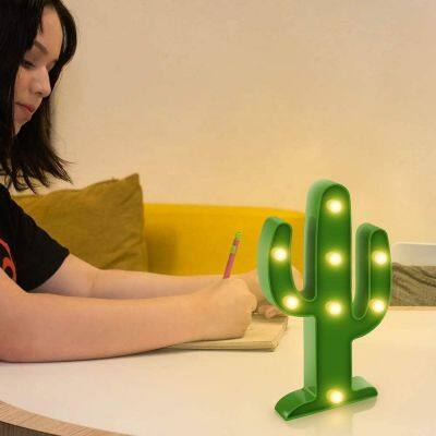 LED Cactus Table Night Lights Decor Lighting Lamp for Kids Bedroom Living Room Wall Holiday Party Home Decorations Green