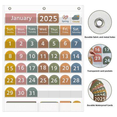 Large Boho Calendar Pocket Chart With 96 Cards for Classroom, Size:32.25 x 28 Inch Black Monthly Calendar and Weather Pocket Chart for Kids Learning for Home or Kindergarten. photo-2