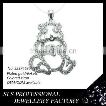 Lazy Big Bear pedants jewelry 925 silver pendant with 3A cubic CZ micro paved men's necklace pendants