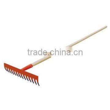 grass rake with wooden handle