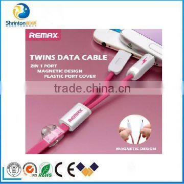 Hot Selling Remax 2 in1 Dual Ports USB fast charging data Cable for Apple Android Devices