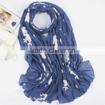 Fashion Women Maxi Cotton Flower Embroidery Shawl Scarf