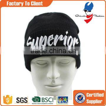 Black acrylic wholesale custom embroidered beanie with high quality