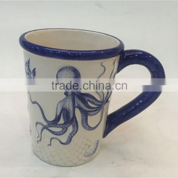 Marine series of embossed 3D ceramic /porcelain mug