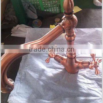 Traditional Style Double Handle Deck Mounted Brass Kitchen Faucet Antique Brass M182B photo-2