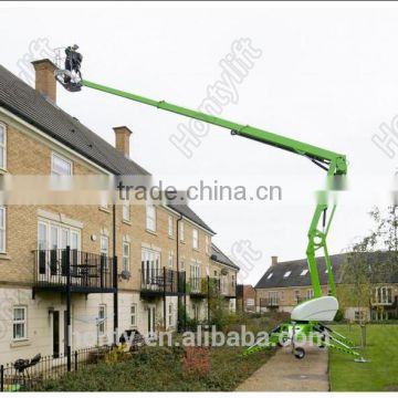 Trailer mounted articulated boom lift