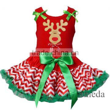 Christmas Red Green Chevron Reversible Petite Pettiskirt Reindeer Party Dress Red Tee