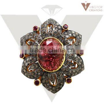 Wholesale 925 Silver Ruby & Pink Tourmaline Ring Handmade Pave Diamond Ring Jewelry Supplier